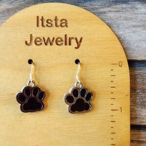 Dog Paw Print Earrings Sparkle Sterling Silver Earwires Dog Mom